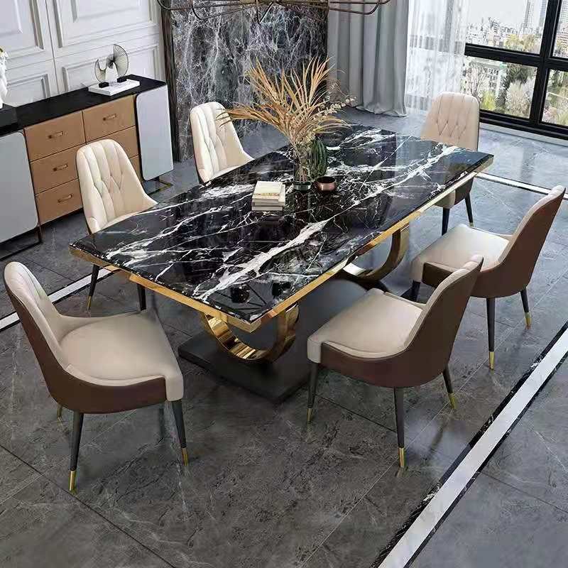 classic dining table Artificial Natural Korean Italian Dubai black Rectangle Luxury 6 8 10 12 Seater Marble Top Dining Table