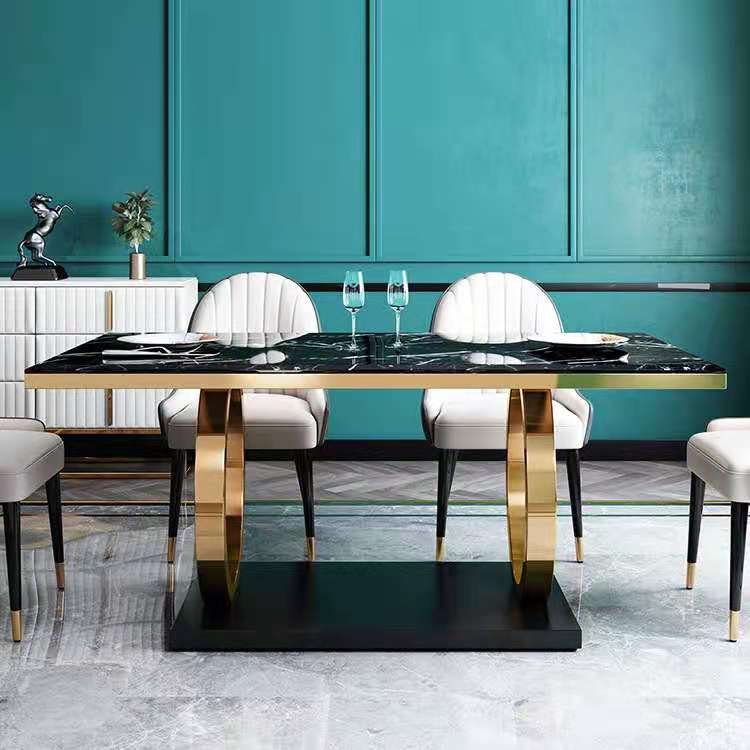 classic dining table Artificial Natural Korean Italian Dubai black Rectangle Luxury 6 8 10 12 Seater Marble Top Dining Table