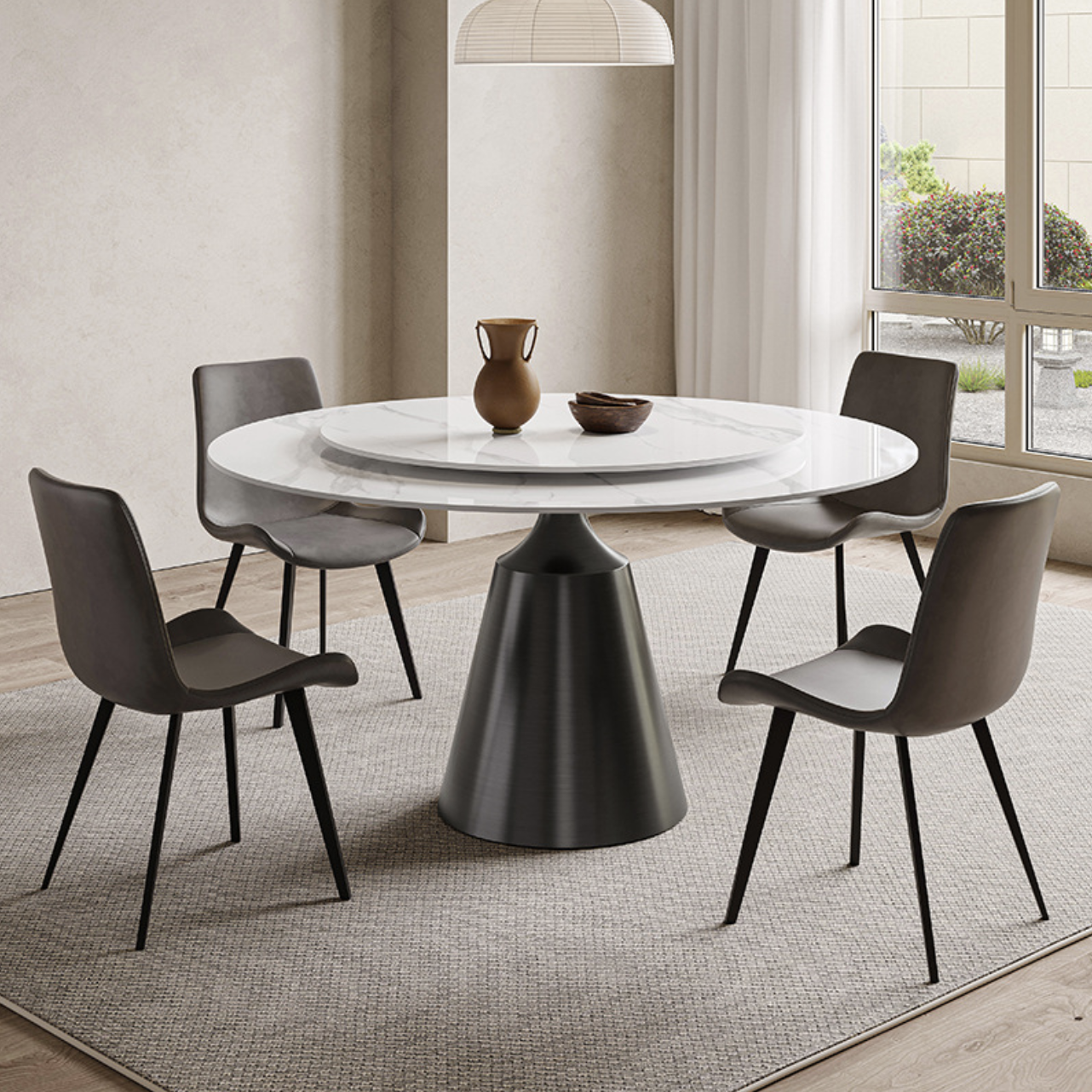 Modern Furniture Luxury Black Stainless Steel Round White&Black Marble Top Dining Tables For Home Restaurant