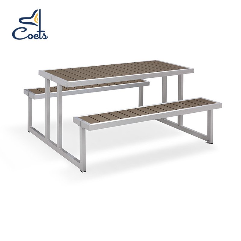 Resort Hotel restaurant Outdoor garden dining furniture/patio plastic wood dining table and chair set Outdoor furniture