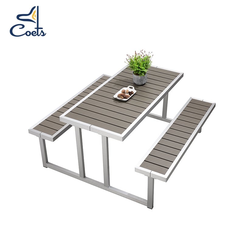 Resort Hotel restaurant Outdoor garden dining furniture/patio plastic wood dining table and chair set Outdoor furniture