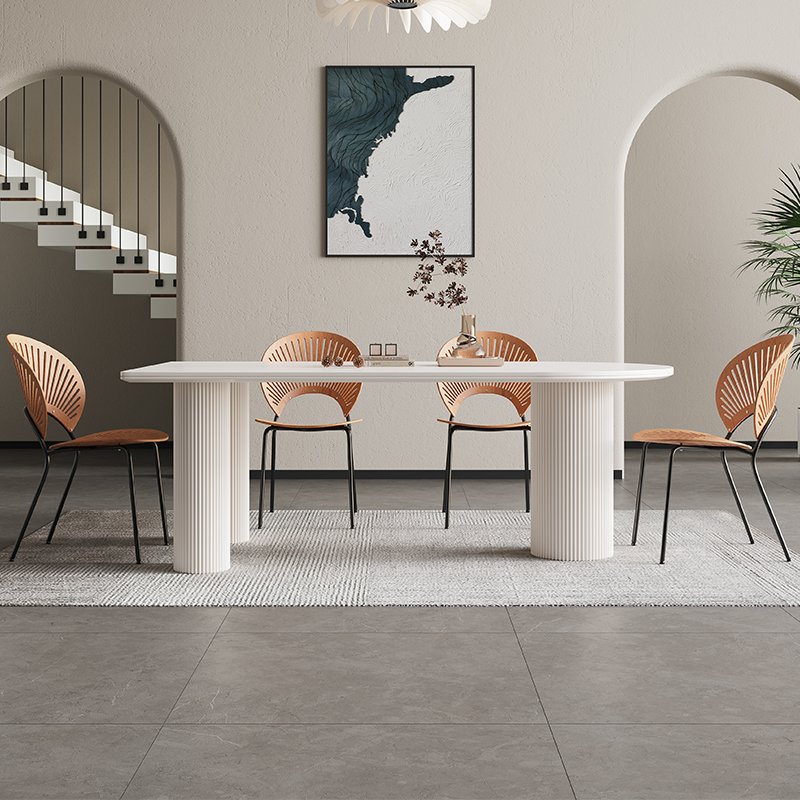 Rock board dining table cream style dining table and chair combination living room household oval simple small apartment
