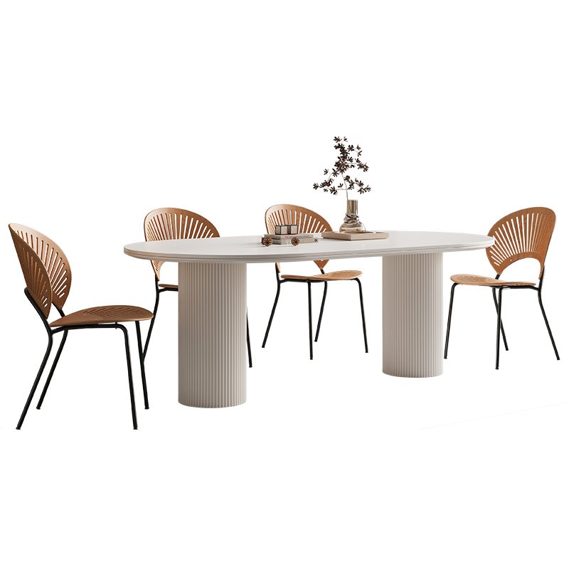 Rock board dining table cream style dining table and chair combination living room household oval simple small apartment