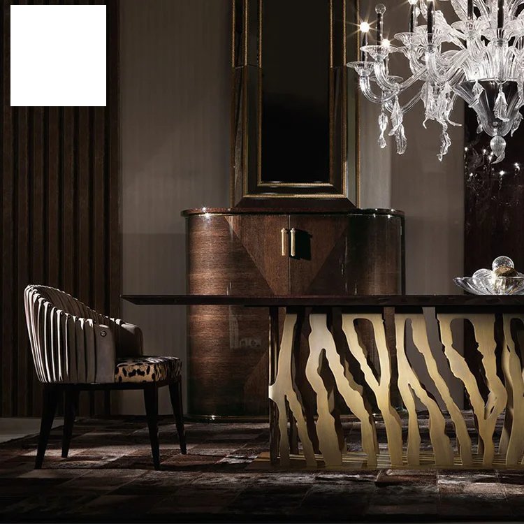 Kf Casa Modern Large Royal 4 Seater Chairs Dining Table Set With Marble Top Metal Base Luxury Dining Table