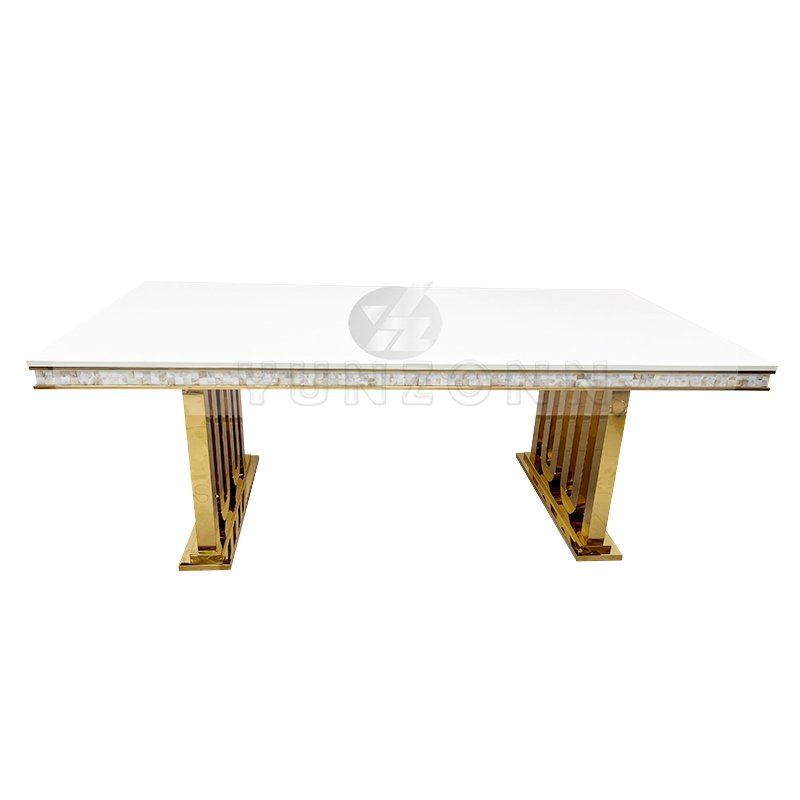 Modern Luxury Rectangular Dining Table Set Deluxe Small Marble Table with Stainless Steel Dining Room Furniture