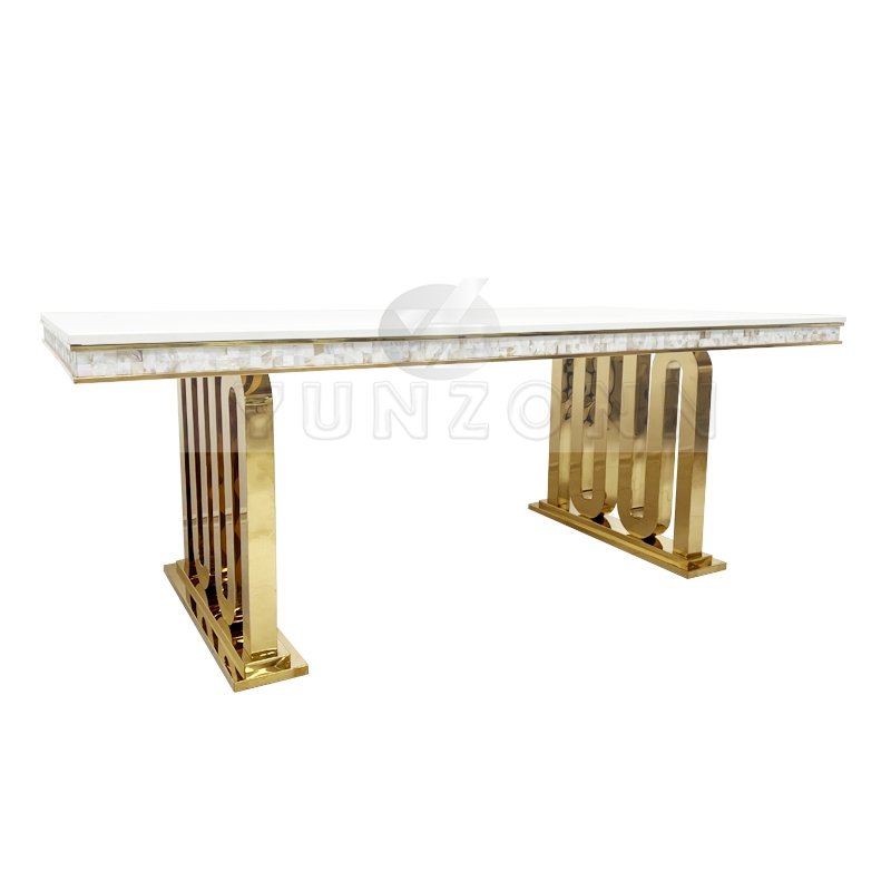 Modern Luxury Rectangular Dining Table Set Deluxe Small Marble Table with Stainless Steel Dining Room Furniture