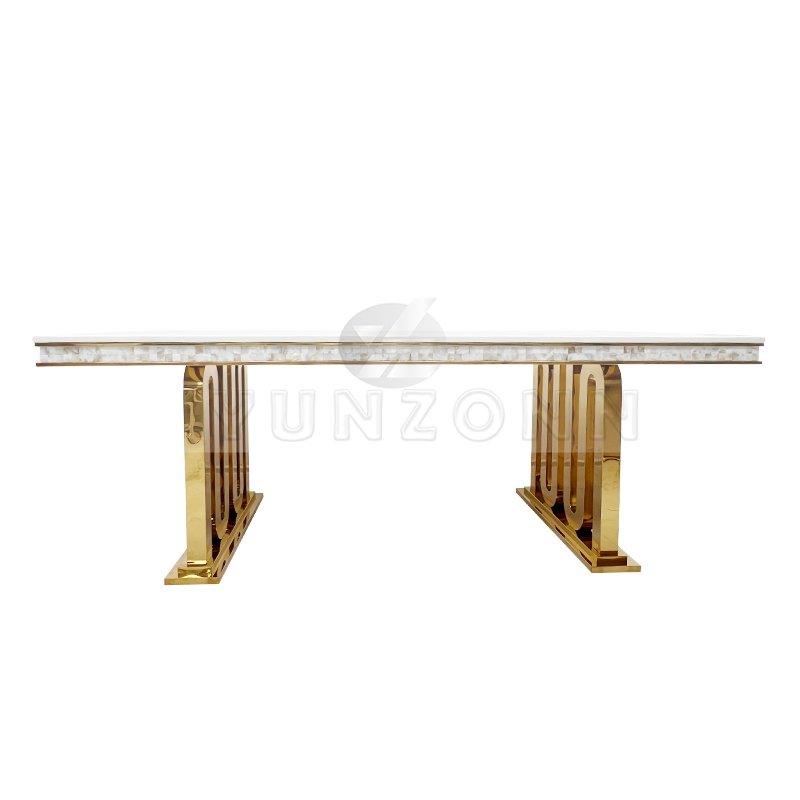 Modern Luxury Rectangular Dining Table Set Deluxe Small Marble Table with Stainless Steel Dining Room Furniture