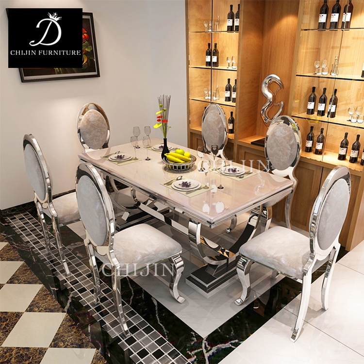 Modern Luxury Dining Table Set 8 Seater Furniture Stainless Steel Base Marble Dining Table Furniture