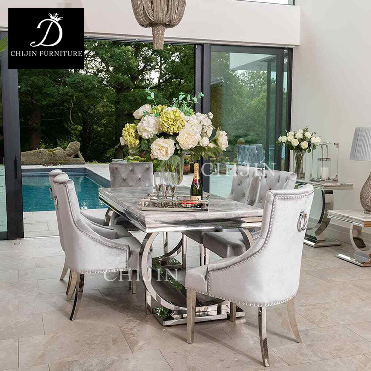 Modern Luxury Dining Table Set 8 Seater Furniture Stainless Steel Base Marble Dining Table Furniture