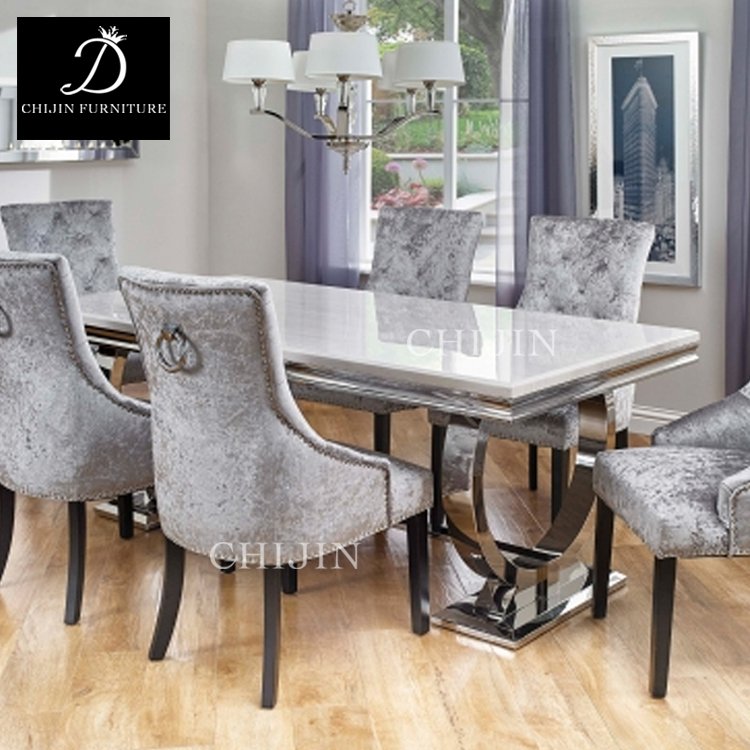 Modern Luxury Dining Table Set 8 Seater Furniture Stainless Steel Base Marble Dining Table Furniture