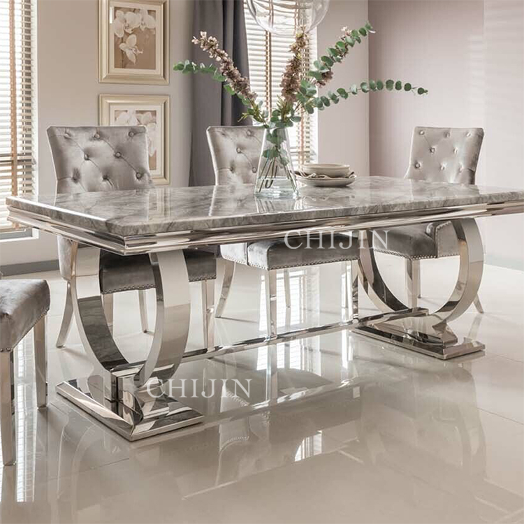 Modern Luxury Dining Table Set 8 Seater Furniture Stainless Steel Base Marble Dining Table Furniture