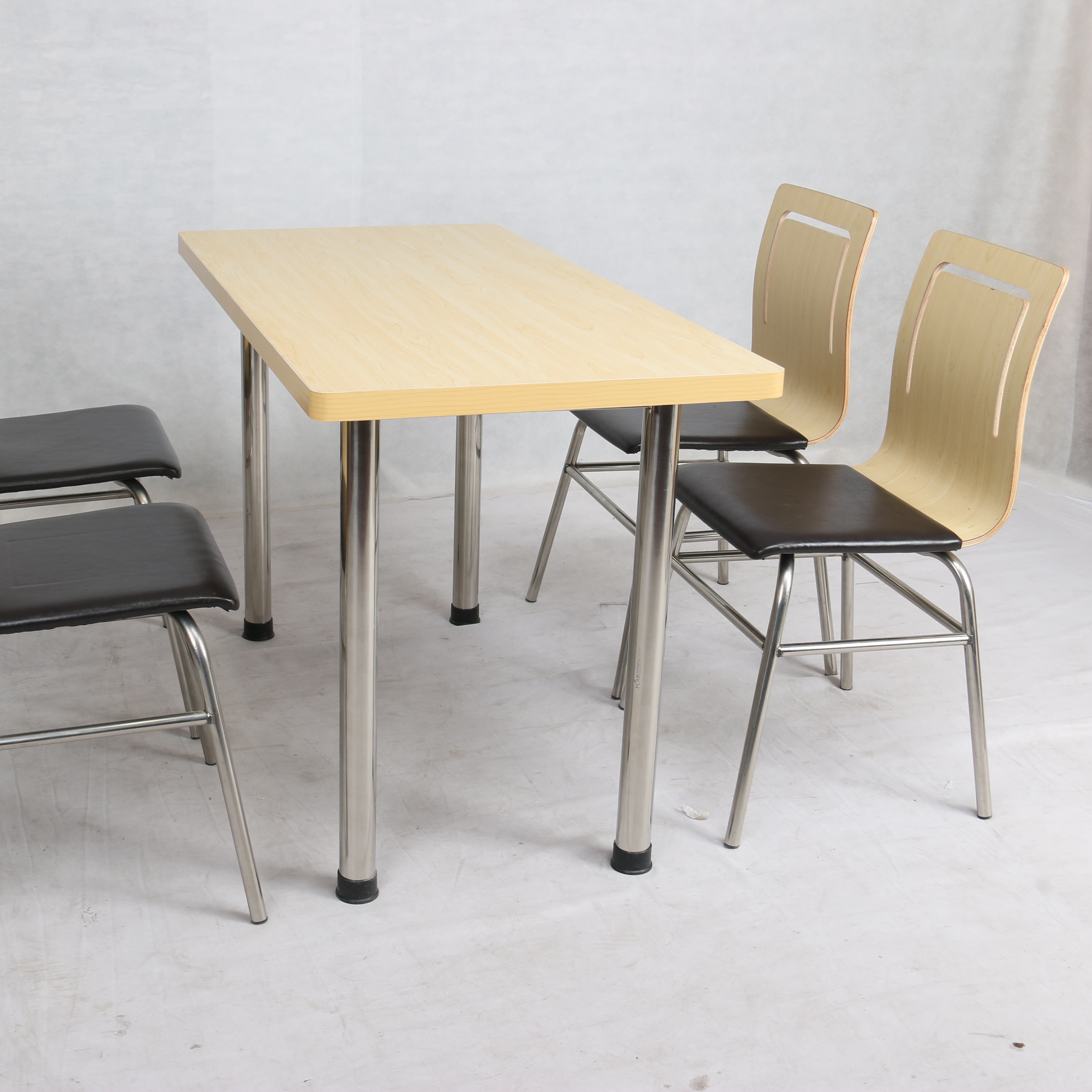 Fast Food Restaurant Commercial Furniture Dining Table and Chairs Set Plywood Bent Wood Soft Bag Dining Chairs Restaurant Seats