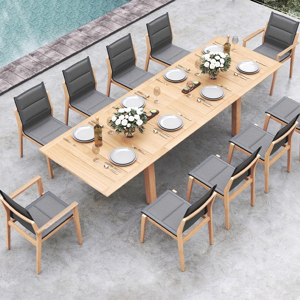 Furniture Outdoor Modern Hotel Luxury Sofa Set Gartenstuhl Teak Dinning Set With 10 Chairs Dining Table