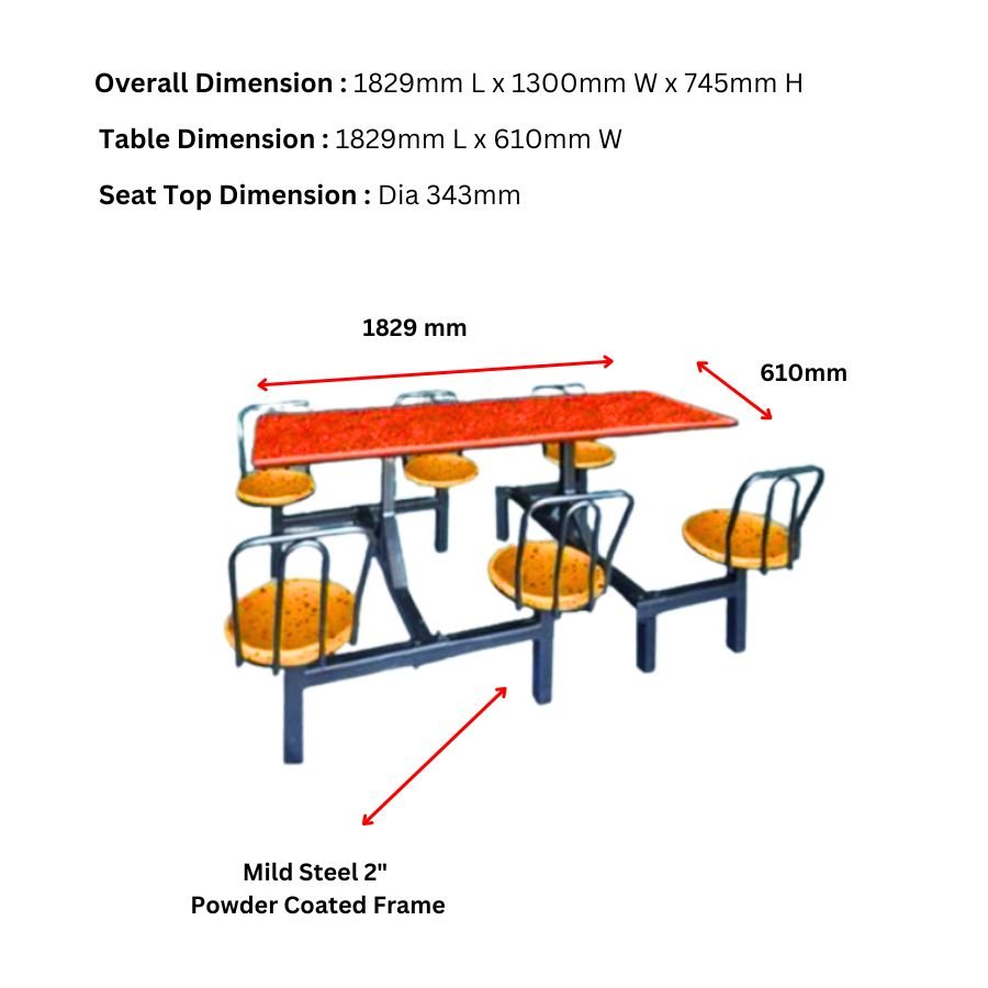Top Seller 6 Seater With Back Rest Canteen Table And Chair Available To Sit For 6 People Comfortable To Sit