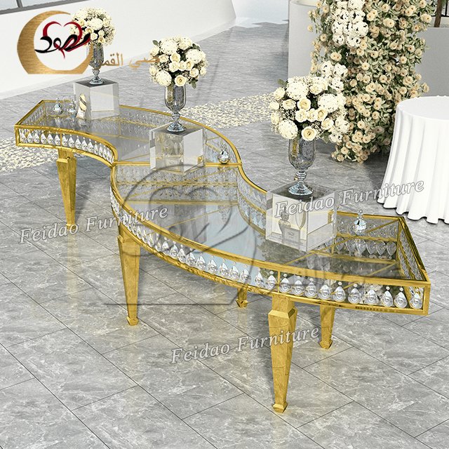 Luxury Stainless Steel Legs Clear Crystal Wedding Serpentine Table Full Circle Dining Table