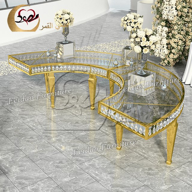 Luxury Stainless Steel Legs Clear Crystal Wedding Serpentine Table Full Circle Dining Table