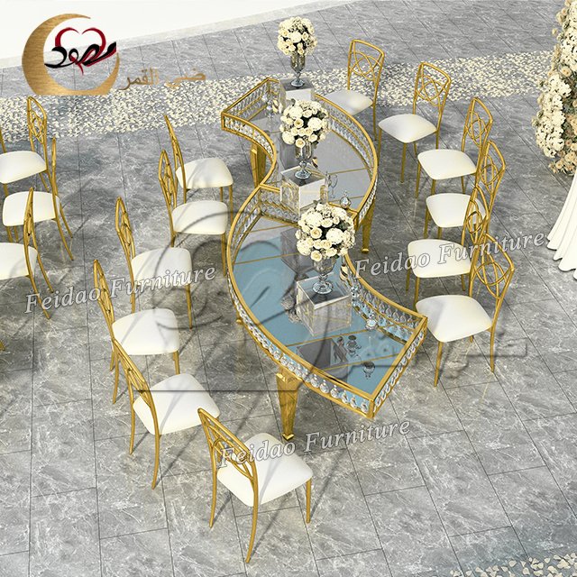 Luxury Stainless Steel Legs Clear Crystal Wedding Serpentine Table Full Circle Dining Table