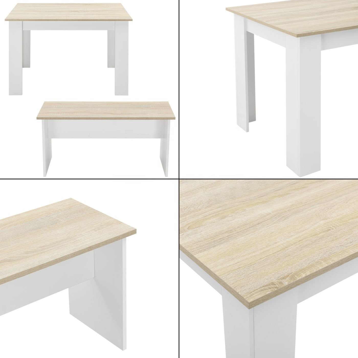3-piece Modern Dining Table Kitchen Furniture Set with Two Benches for 4 People Home Furniture Carton Wooden Table Chair Panel