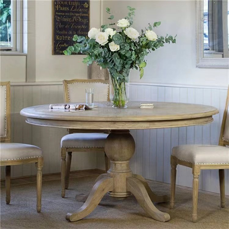 American Style Country Solid Wood Oak Vintage Round Table Restaurant Round Table