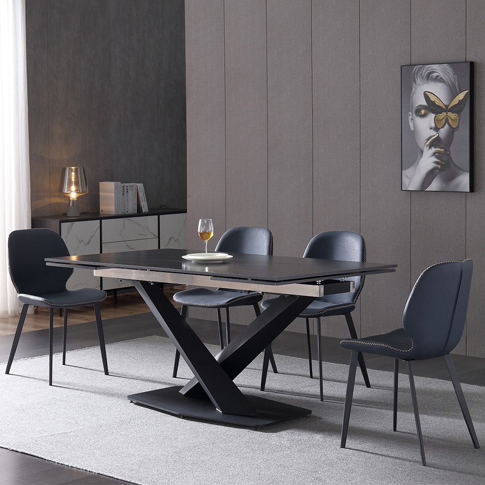 Dining Table Set 6 Chairs Dining Room Furniture Expandable Marble Wholesale Modern 8 Seater Kitchen Restaurant Square Mesa Black