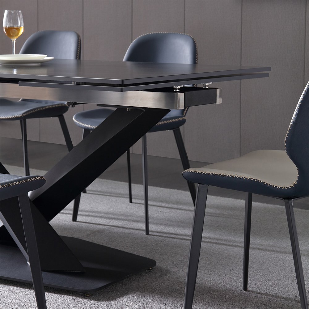 Dining Table Set 6 Chairs Dining Room Furniture Expandable Marble Wholesale Modern 8 Seater Kitchen Restaurant Square Mesa Black