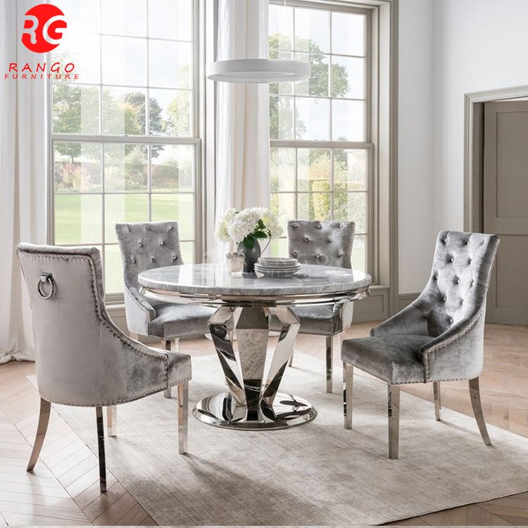 Living room furniture Arturo Round Dining Table sets Grey Marble Chrome dining room sets dinning table and 4 chairs