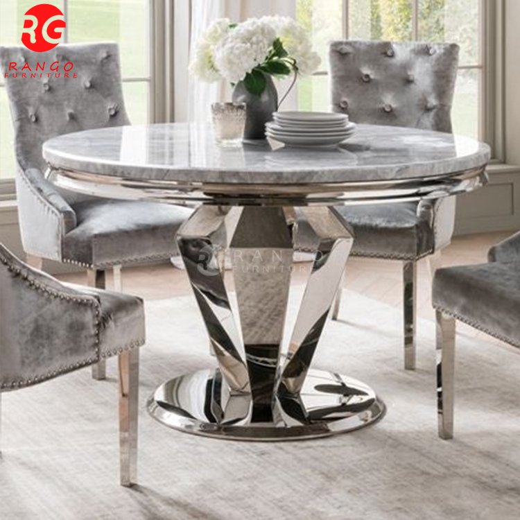 Living room furniture Arturo Round Dining Table sets Grey Marble Chrome dining room sets dinning table and 4 chairs