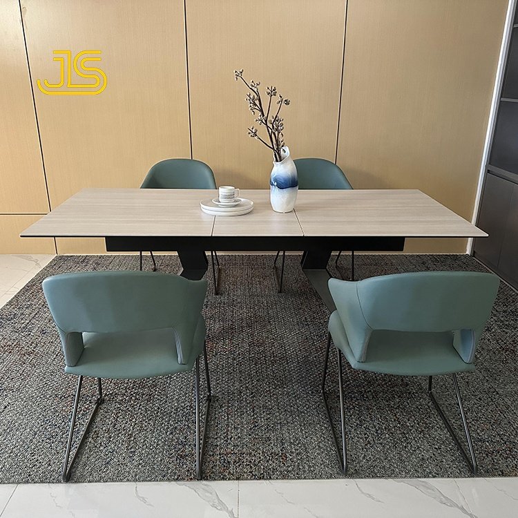 Jinsong Modern Living Room Telescoping Furniture Large Expandable 4 Seater Dining Table Chairs Set