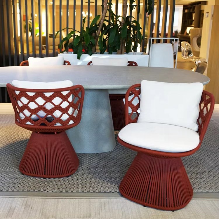 Home Eesthetics Indoor Outdoor Woven Rope Swivel Chair Garden Paito Leisure Chair dining Table Set