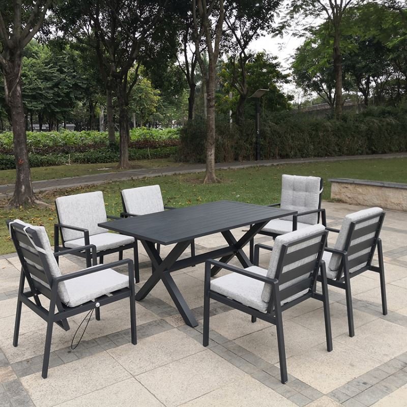 Luxury 6 person outdoor dining outdoor lounge furniture aluminium grey outdoor furniture chair and table