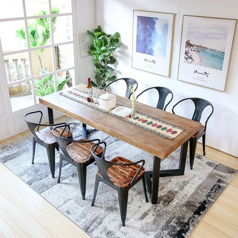 King Size Wooden Rectangular And 6 Seat 8 Chair Set Luxury Dining Table For Restaurant, Luxury Dining Wooden Table With Chair