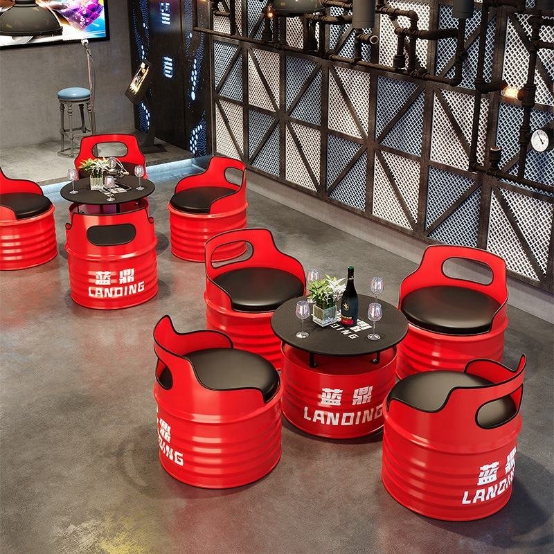 restaurant Furniture Table And Chair Combination Oil Barrel Seat Iron Industrial Retro cafe restaurant table and chairs Set