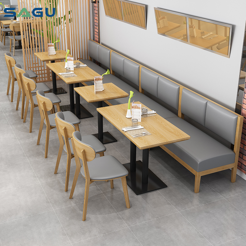 Simple restaurant furniture set solid wooden leisure sofa coffee shop leather booths seating
