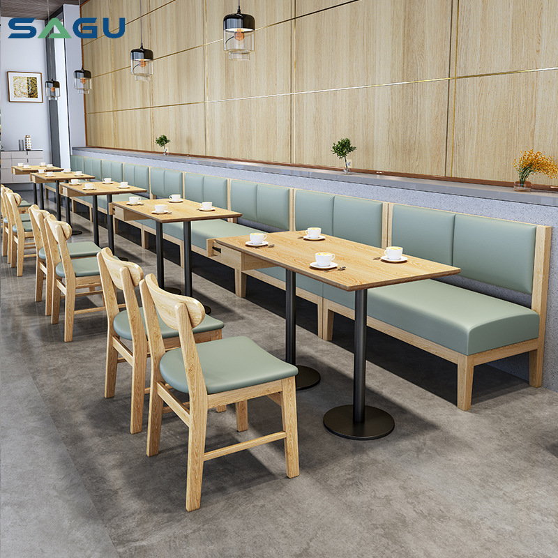 Simple restaurant furniture set solid wooden leisure sofa coffee shop leather booths seating