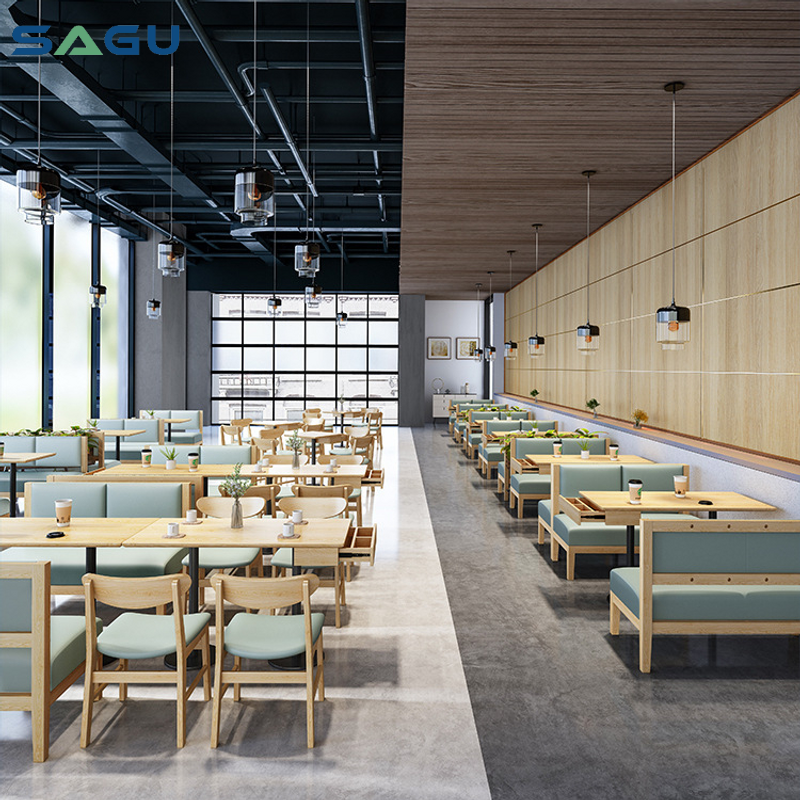 Simple restaurant furniture set solid wooden leisure sofa coffee shop leather booths seating