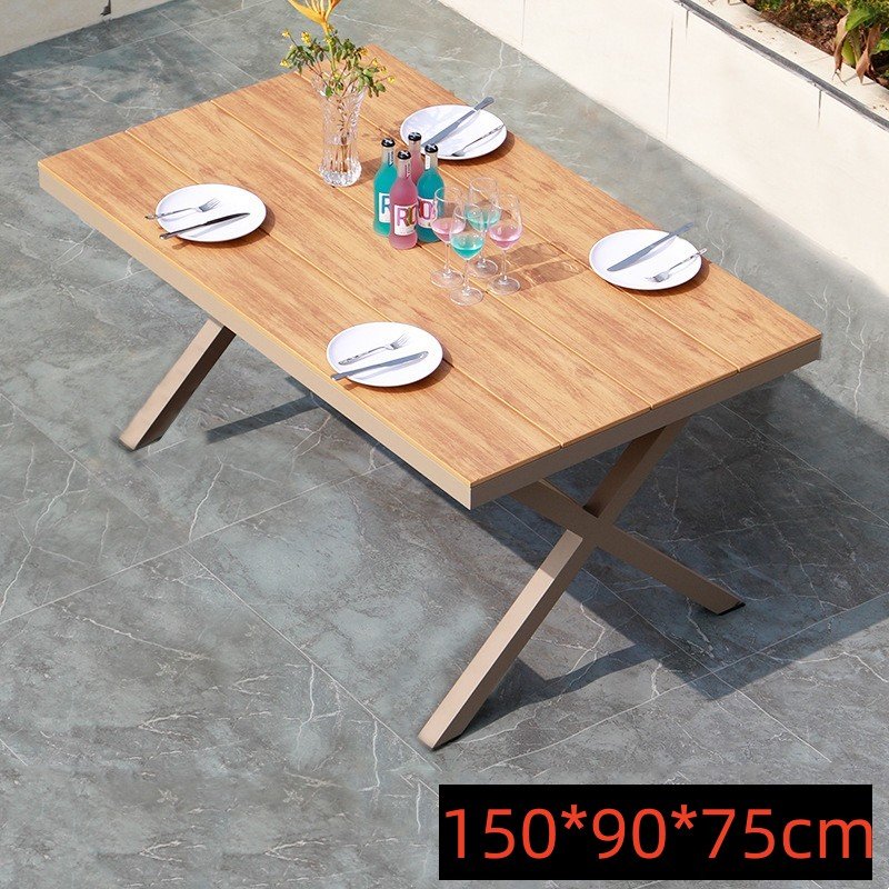 Modern Furniture Garden Patio Plastic Wood Outdoor Dining Table And Chairs Indoor Waterproof Aluminum Plastic Wood Restaurant
