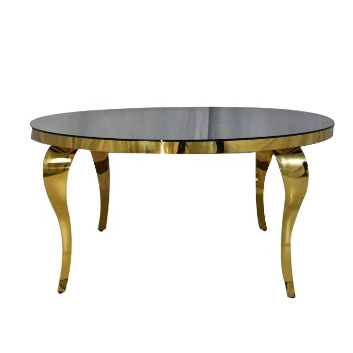 Luxury gold steel leg mirror top rondes dining table for mariage wedding and events