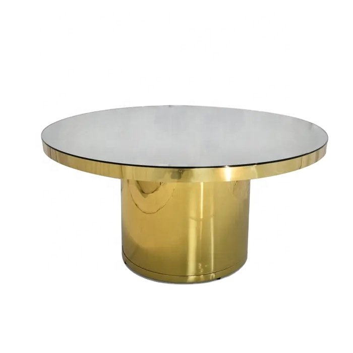Luxury gold steel leg mirror top rondes dining table for mariage wedding and events