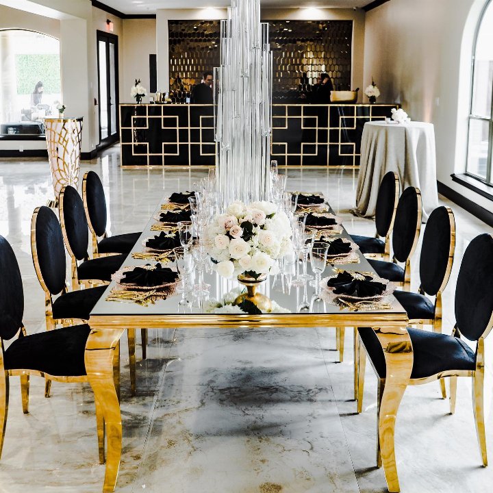 Luxury gold steel leg mirror top rondes dining table for mariage wedding and events