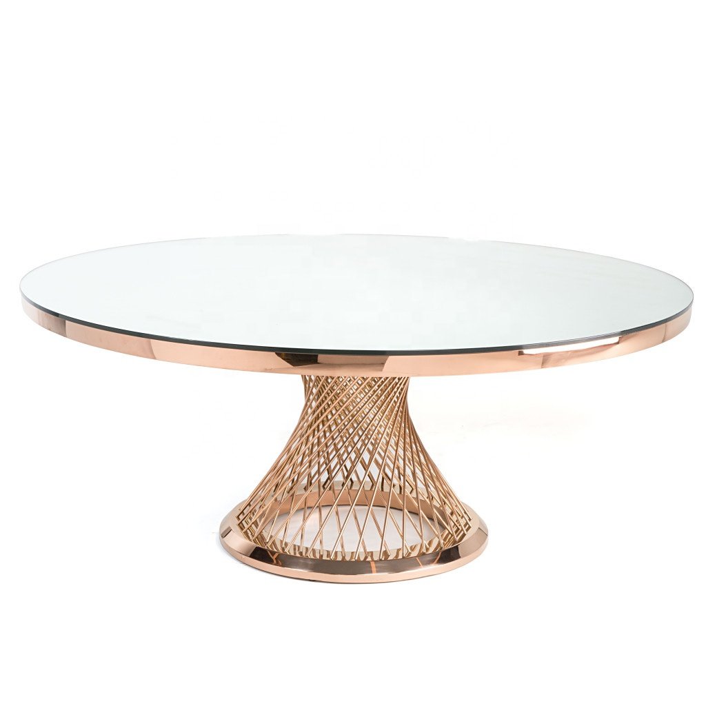 Luxury gold steel leg mirror top rondes dining table for mariage wedding and events