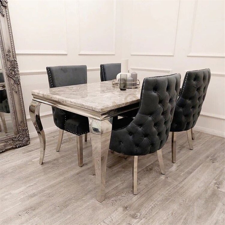Home furniture dining room table marble hotel dining table with 4 chairs stainless steel dining table