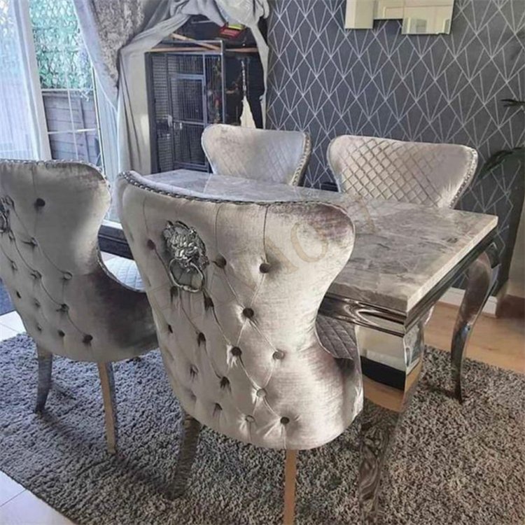 Home furniture dining room table marble hotel dining table with 4 chairs stainless steel dining table