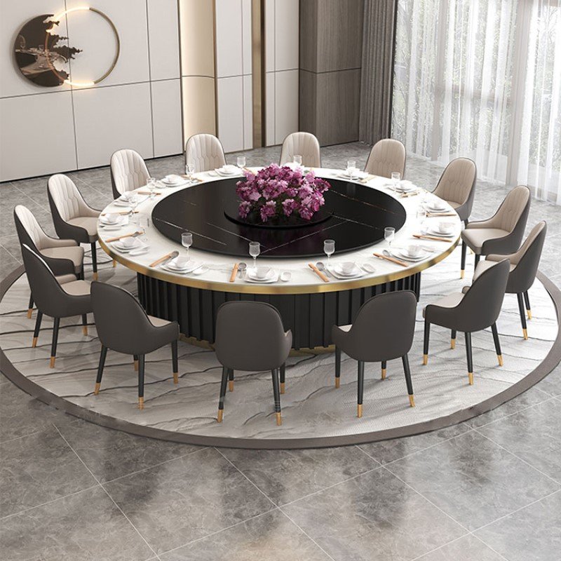 Hotel Suite Luxury Dining Table Set With Lazy Susan VIP Room Smart Big Marble Round Dining Table With Chairs