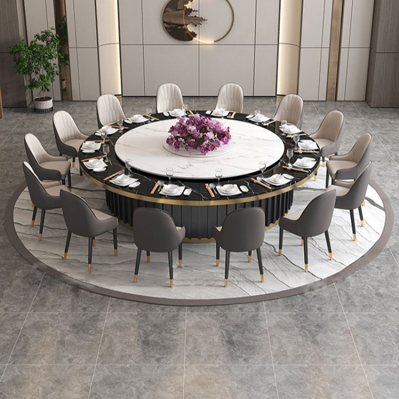 Hotel Suite Luxury Dining Table Set With Lazy Susan VIP Room Smart Big Marble Round Dining Table With Chairs