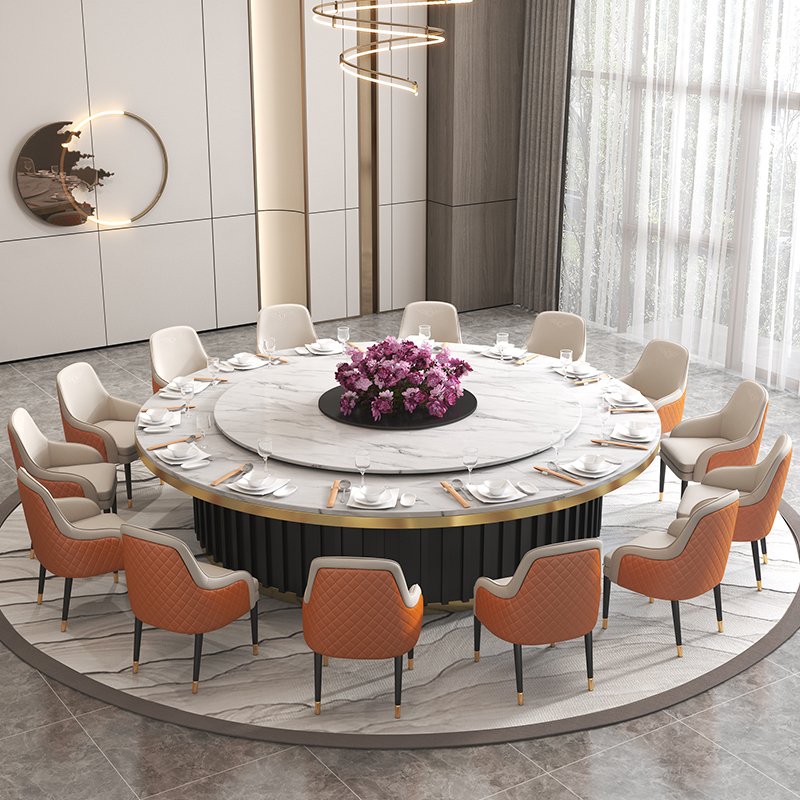 Hotel Suite Luxury Dining Table Set With Lazy Susan VIP Room Smart Big Marble Round Dining Table With Chairs