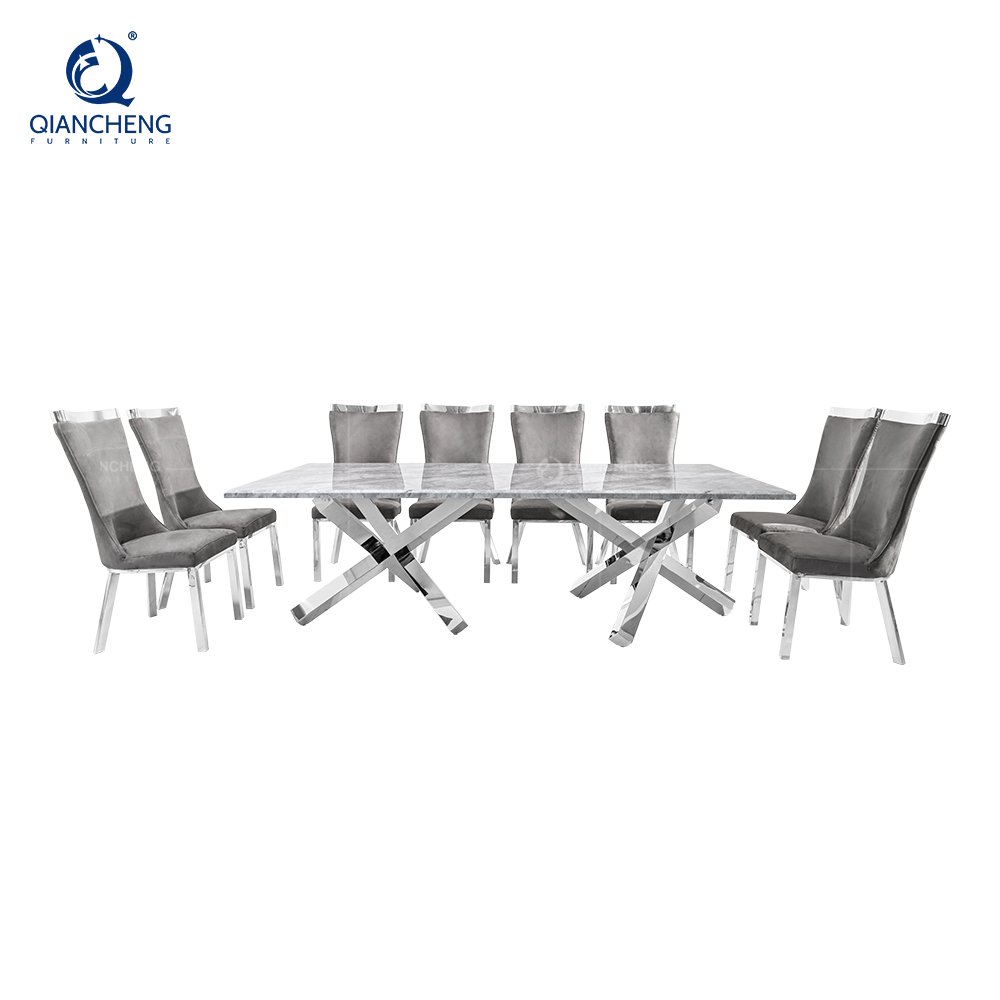 High gloss large dinning room home furniture stainless steel luxury modern dining tables