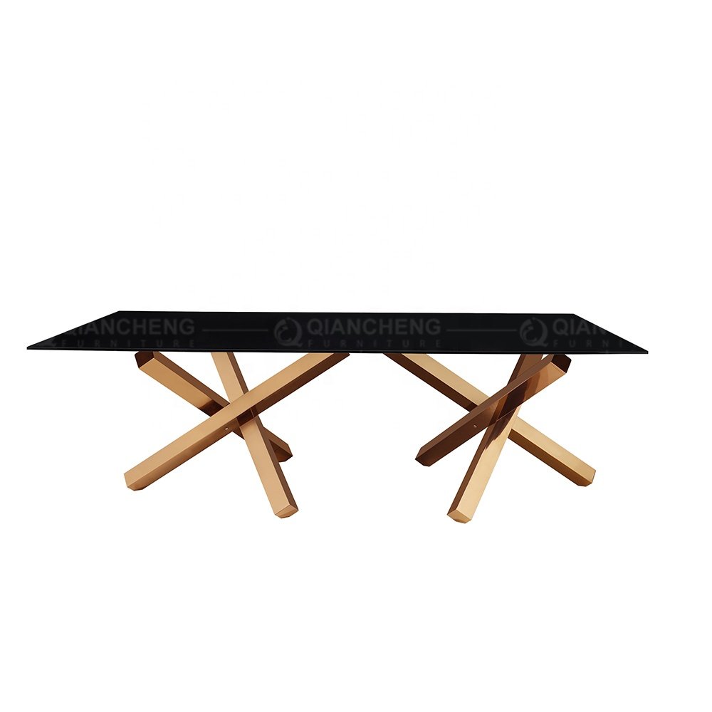 High gloss large dinning room home furniture stainless steel luxury modern dining tables
