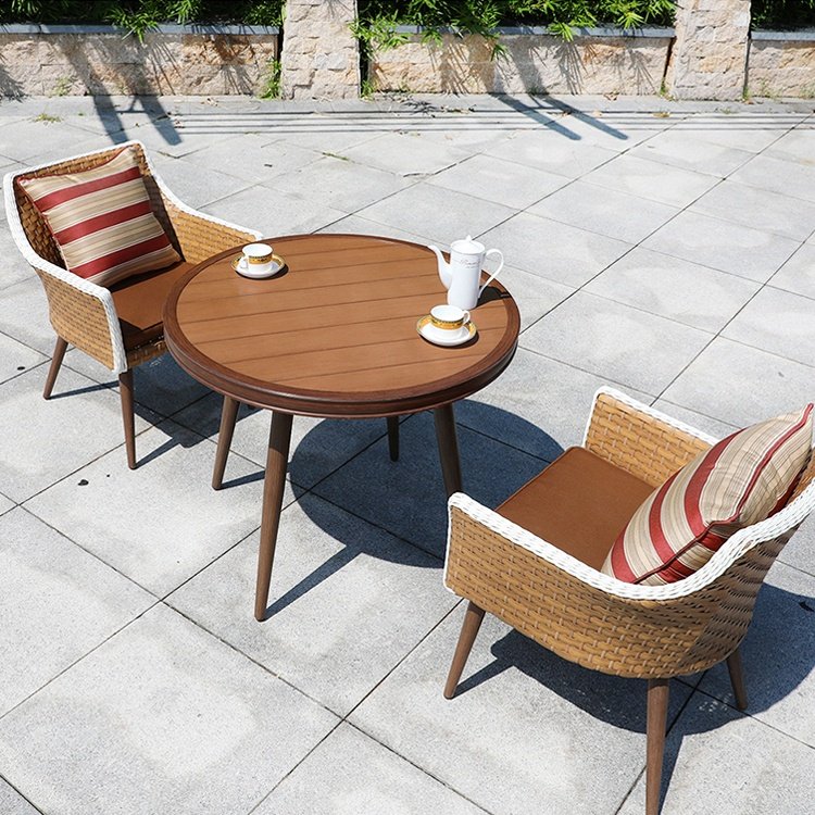Luxury Brown 5 Piece Patio Cafe Wicker Dining Set Furniture Outdoor Garden Porch Rattan Aluminum Table and 4 Seater Chairs