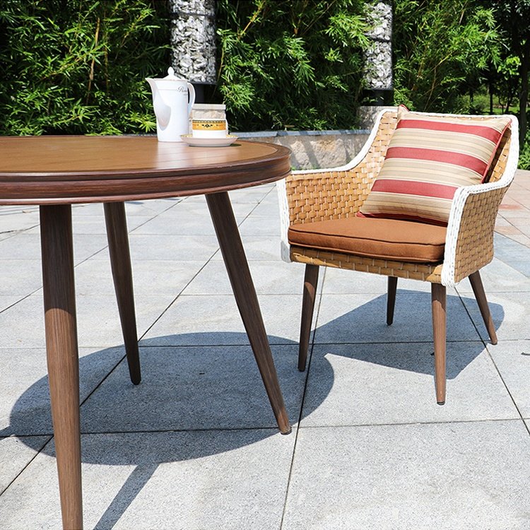 Luxury Brown 5 Piece Patio Cafe Wicker Dining Set Furniture Outdoor Garden Porch Rattan Aluminum Table and 4 Seater Chairs