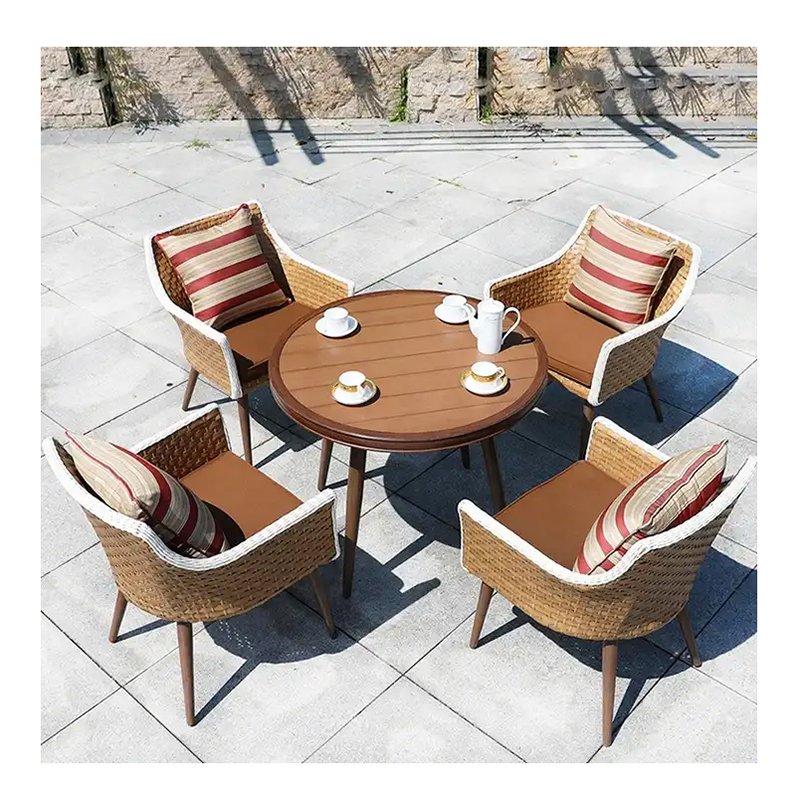 Luxury Brown 5 Piece Patio Cafe Wicker Dining Set Furniture Outdoor Garden Porch Rattan Aluminum Table and 4 Seater Chairs